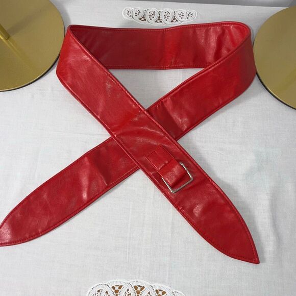 Vintage Red Faux Leather Obi-Style Wrap Belt – 1980s Inspired Waist Cincher - Picture 6 of 10
